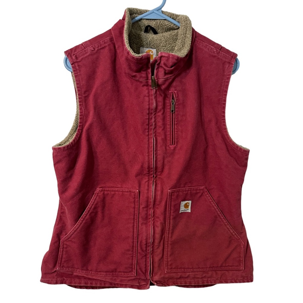 Vintage Carhartt Vest Women's WV001 RBY Pink Sherpa Lined Zip Up Jacket Size M